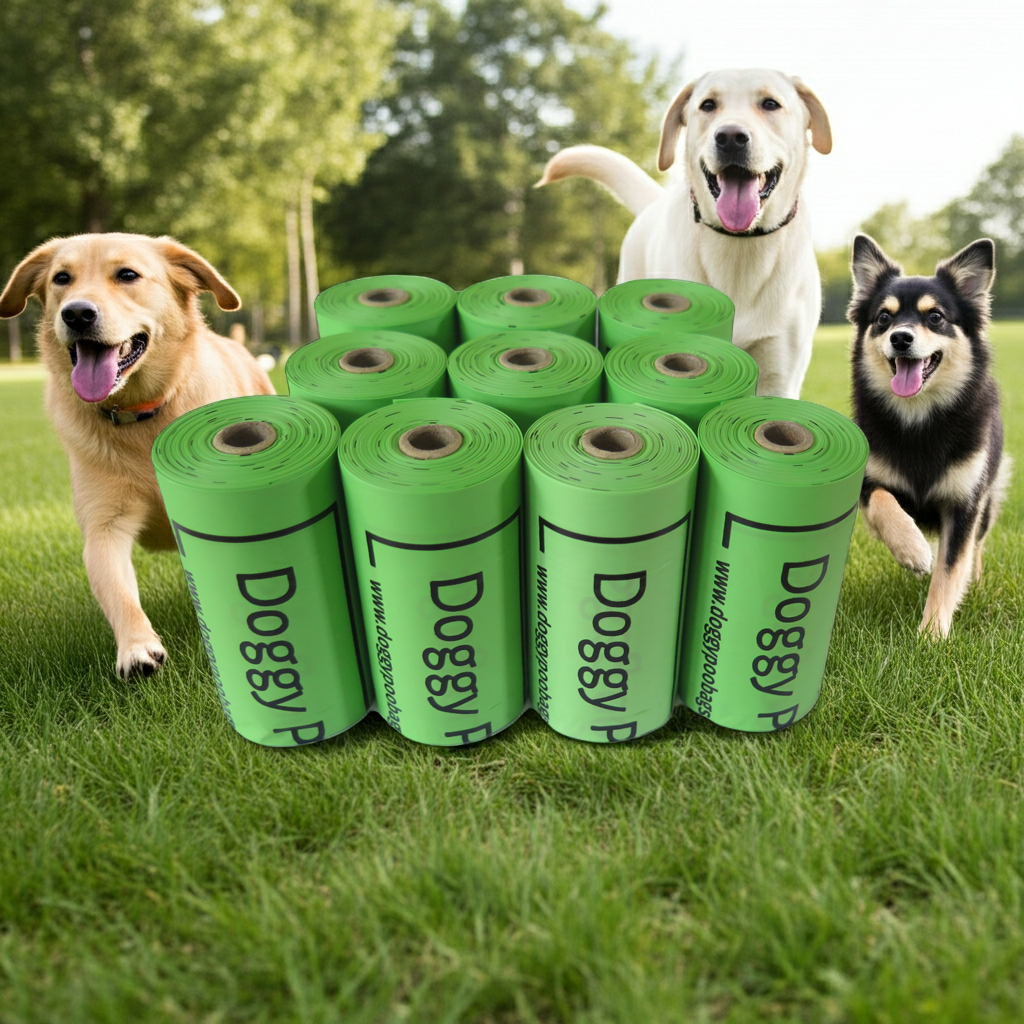 Doggy Poo Bags, Premium Home Compostable Dog Poop Bags | Biodegradable Dog Waste Bags | 10 Rolls/150 Bags, Cornstarch-Based | No Cardboard Packaging
