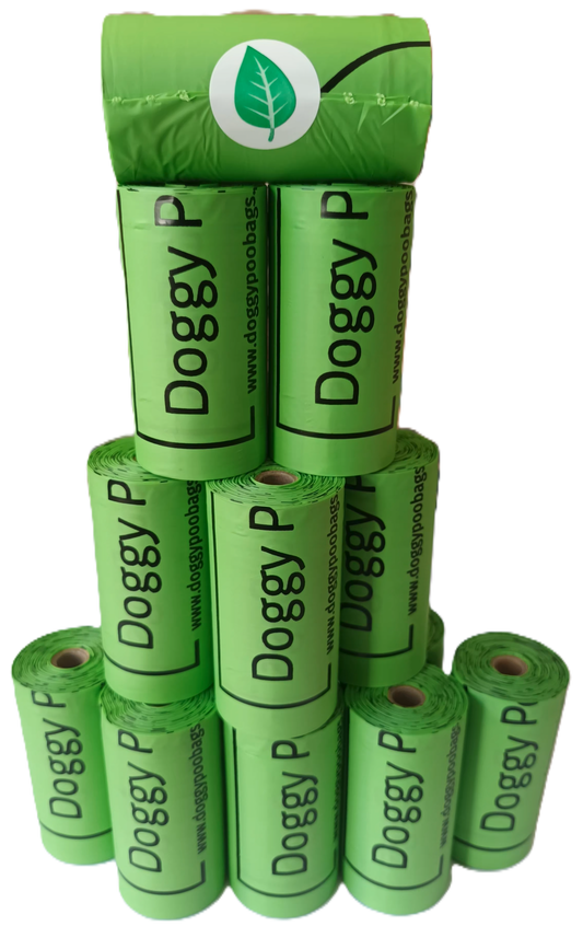 Doggy Poo Bags, Premium Home Compostable Dog Poop Bags | Biodegradable Dog Waste Bags | 15 Rolls/225 Bags, Cornstarch-Based | No Cardboard Packaging