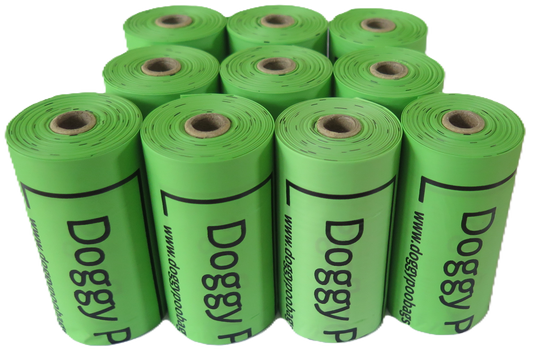 Doggy Poo Bags, Premium Home Compostable Dog Poop Bags | Biodegradable Dog Waste Bags | 10 Rolls/150 Bags, Cornstarch-Based | No Cardboard Packaging