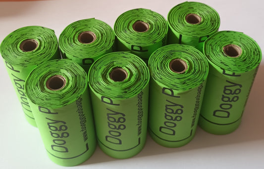 Doggy Poo Bags, Premium Home Compostable Dog Poop Bags | Biodegradable Dog Waste Bags | 8 Rolls/120 Bags (No box), Cornstarch-Based